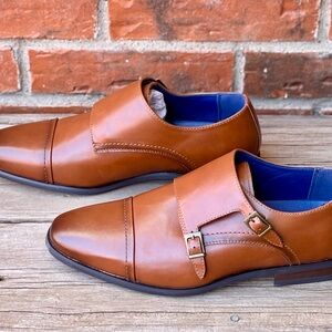 Bruno Marc Hutchingson 2 Double Monk Strap Brown Leather Dress Slip Ons 8.5W